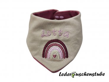 Wende Halstuch beige-altrosa mit Namen rosa Regenbogen bordeauxe-altrosa-rosa-creme Herz altrosa